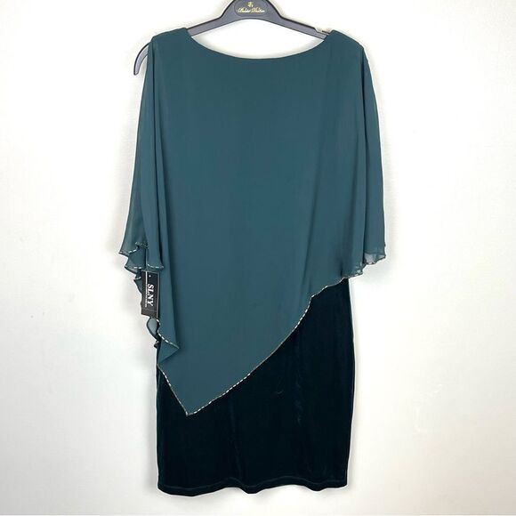 SLNY Velvet Chiffon Embellished Cocktail Midi Dress Green NWT 6 - Picture 3 of 8